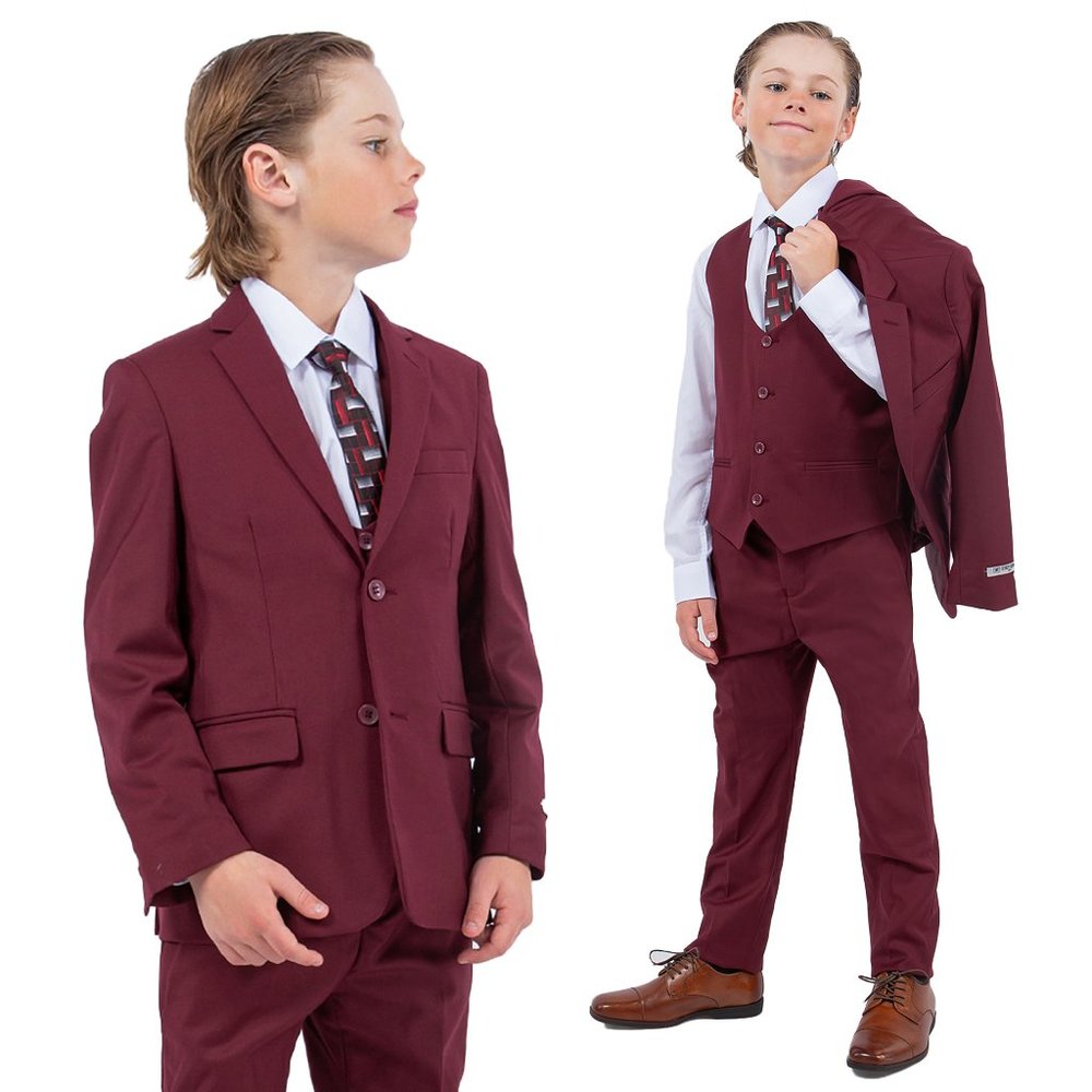 EXCLUSIVE Stacy Adams 5pc Boys Suit Slim-Fit, Burgundy